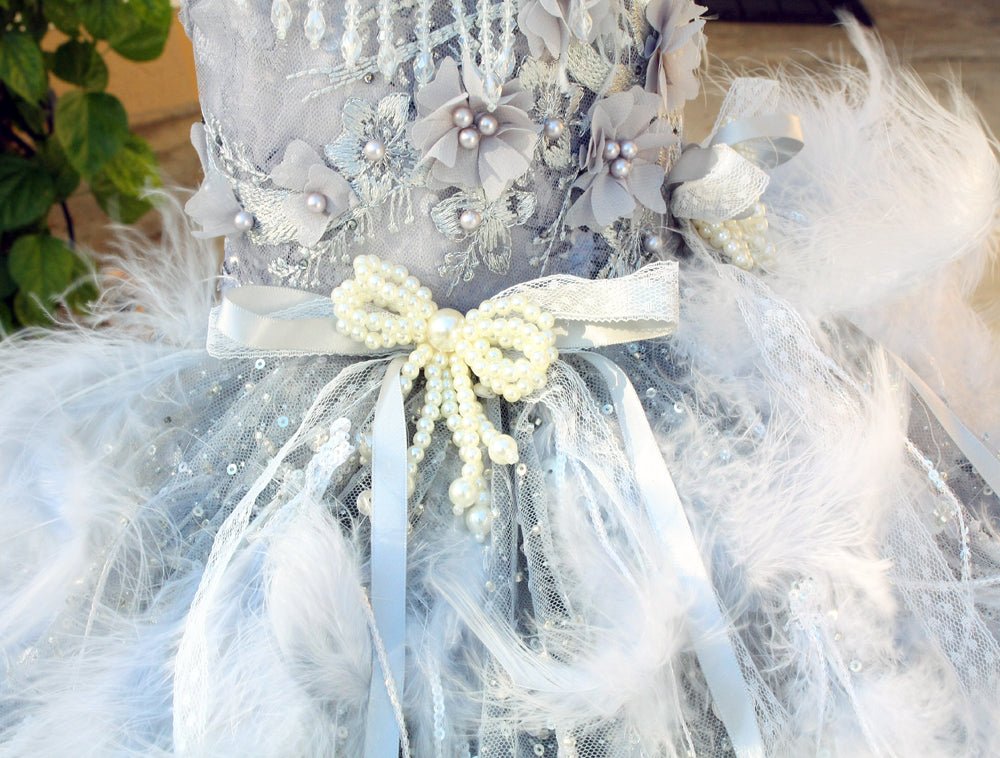 Ivory Swan Feather Bridal Dog Gown | Luxury Dog Wedding Dress | Stella & Bone - Stella & Bone