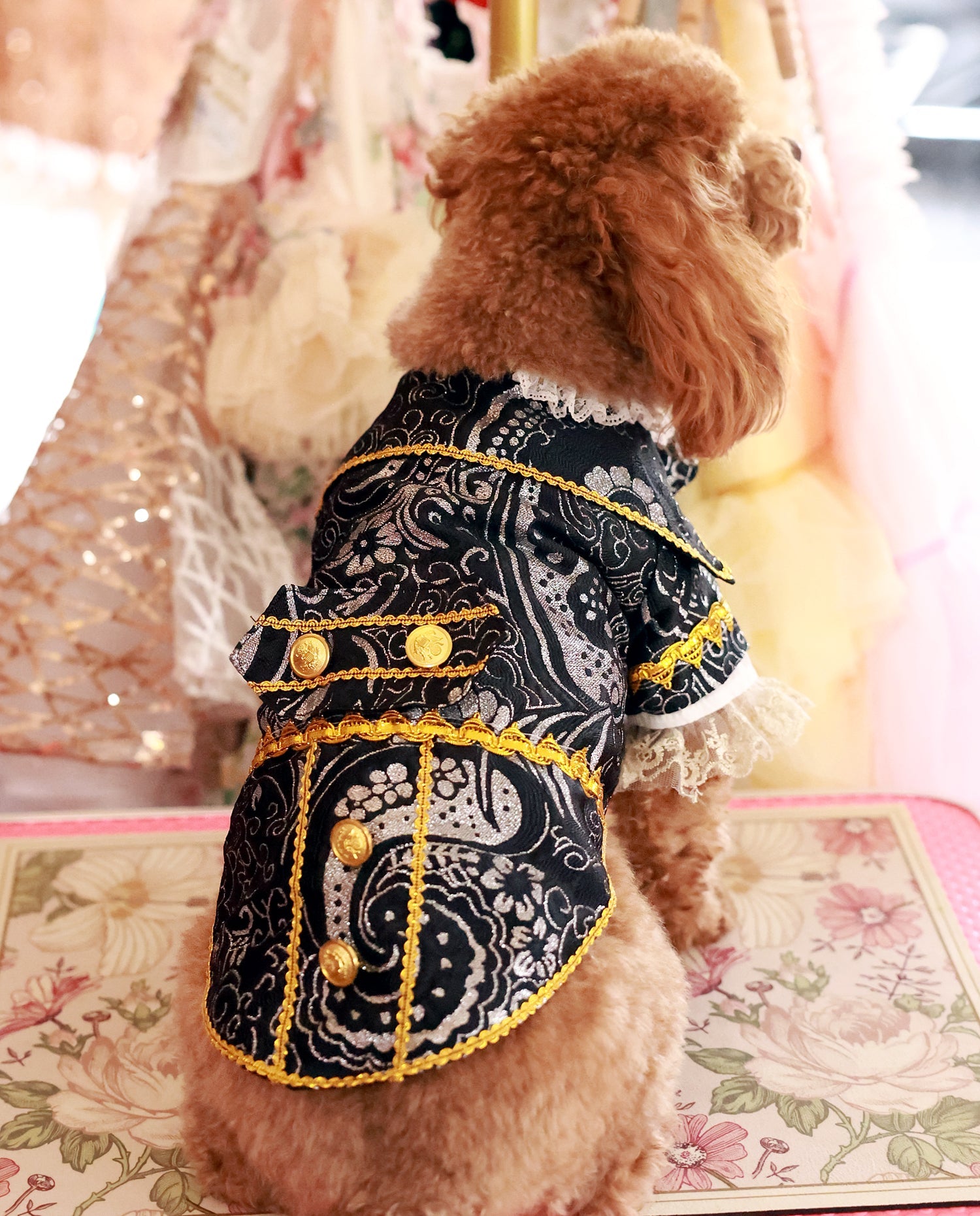 Dog wearing Black Tie Pet Tuxedo at formal event | Luxury pet wedding outfit | Stella & Bone
