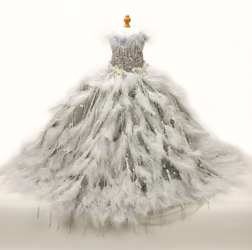 Ivory Swan Feather Bridal Dog Gown | Luxury Dog Wedding Dress | Stella & Bone - Stella & Bone