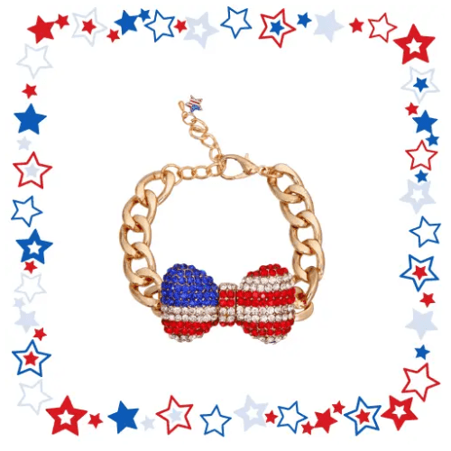 Patriotic Bow Dog Necklace | Red White & Blue | Stella & Bone - Stella & Bone