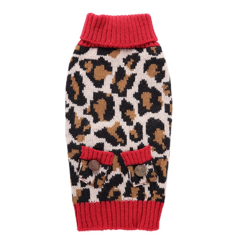 Leopard Knit Turtleneck Pet Sweater | Red Rib | Stella & Bone - Stella & Bone