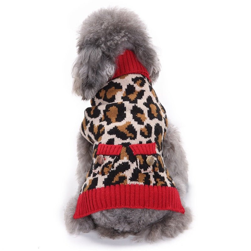 Leopard Knit Turtleneck Pet Sweater | Red Rib | Stella & Bone - Stella & Bone