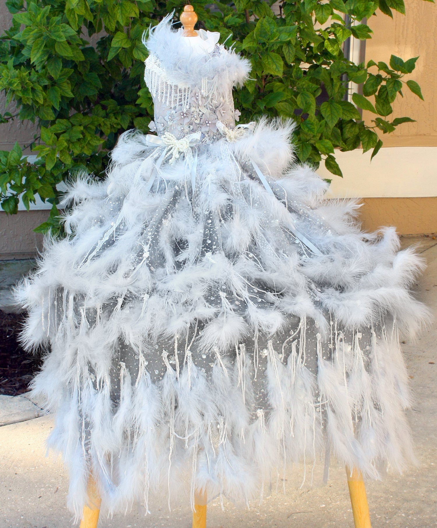 Ivory Swan Feather Bridal Dog Gown | Luxury Dog Wedding Dress | Stella & Bone - Stella & Bone
