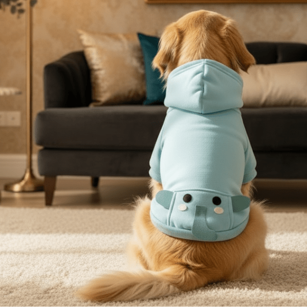 Dog wearing Elephant Dreams Hoodie on couch | Stella & Bone