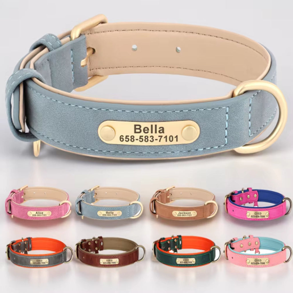 Personalized Dog Collar | Custom Engraved PU Leather | 4 Designs & 5 Sizes | Stella & Bone - Stella & Bone