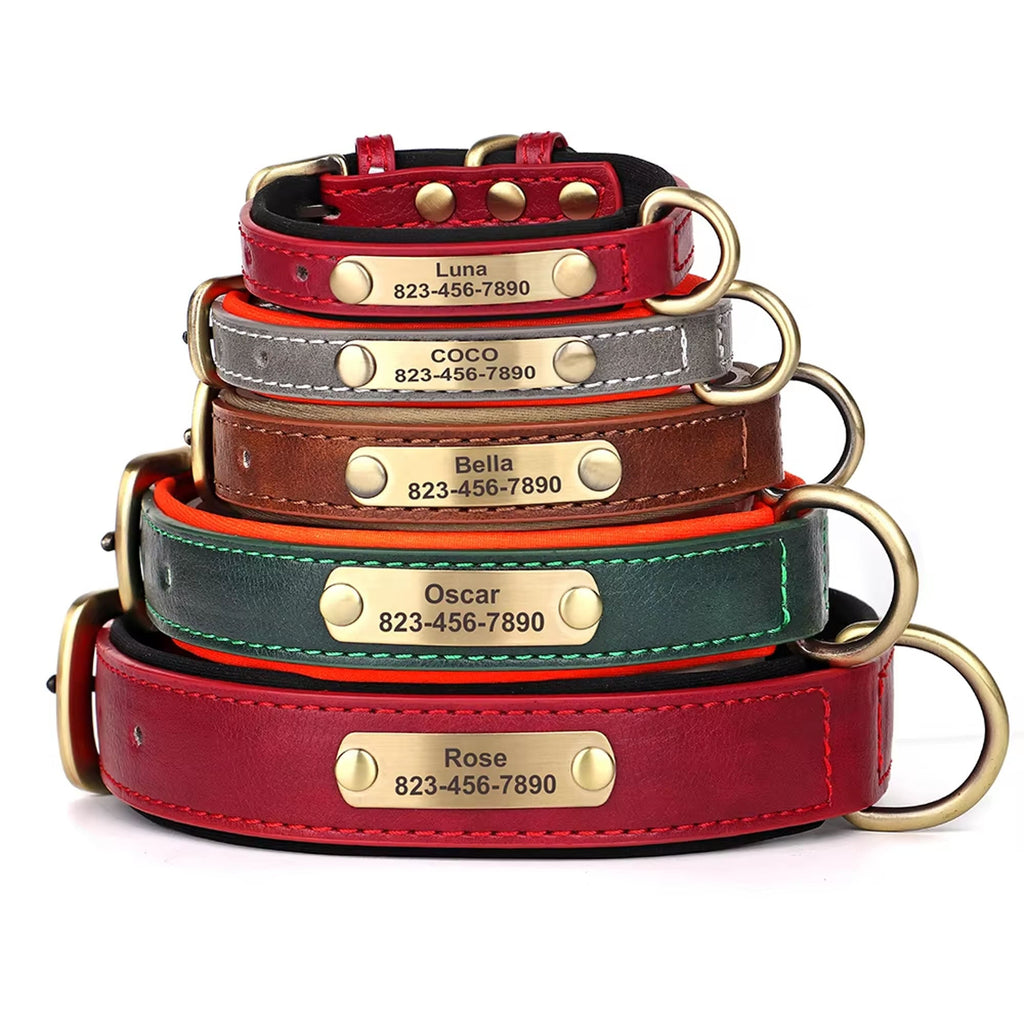 Personalized Dog Collar | Custom Engraved PU Leather | 4 Designs & 5 Sizes | Stella & Bone - Stella & Bone