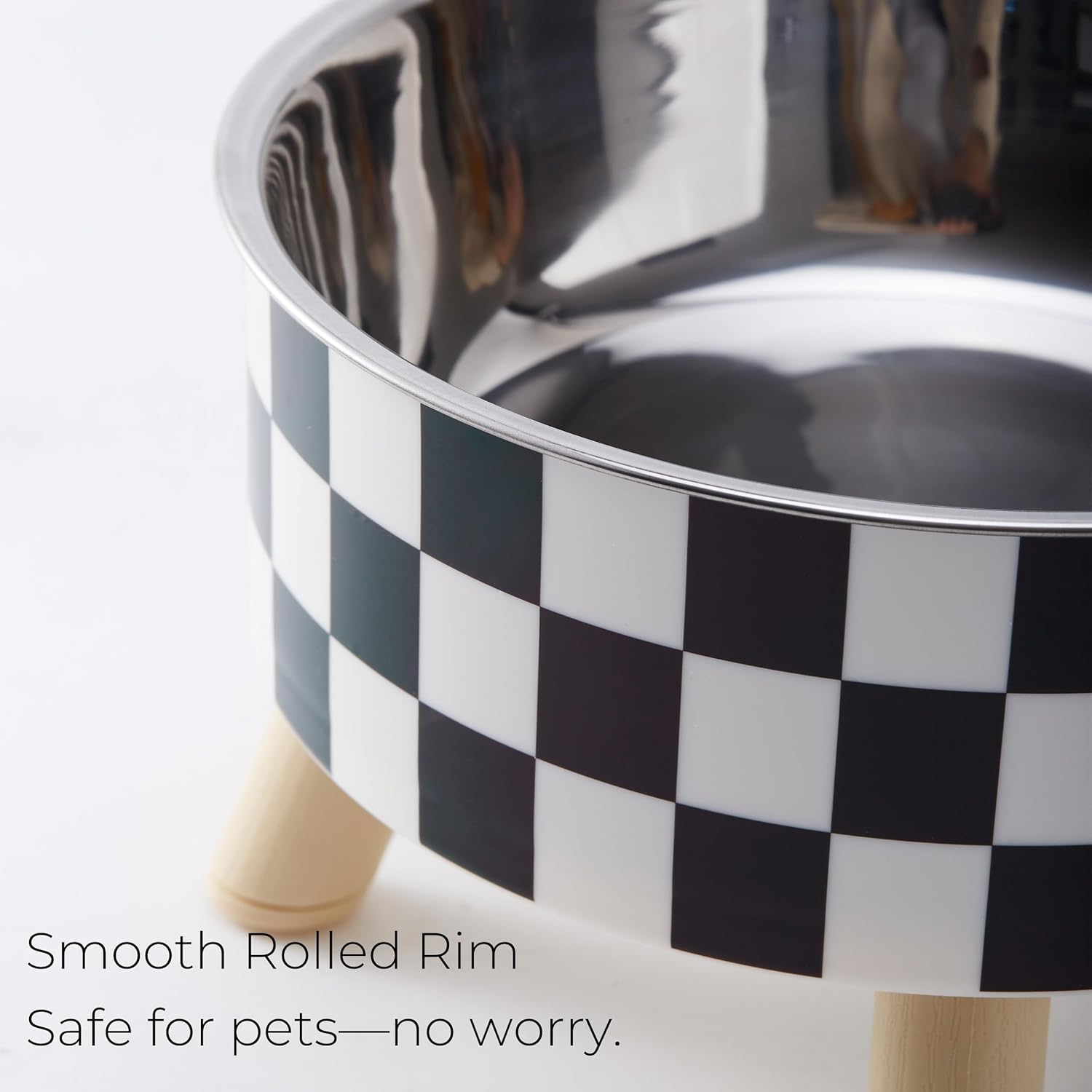 Elevated Pet Bowl with Legs | Checkered Stainless Steel | Stella & Bone - Stella & Bone