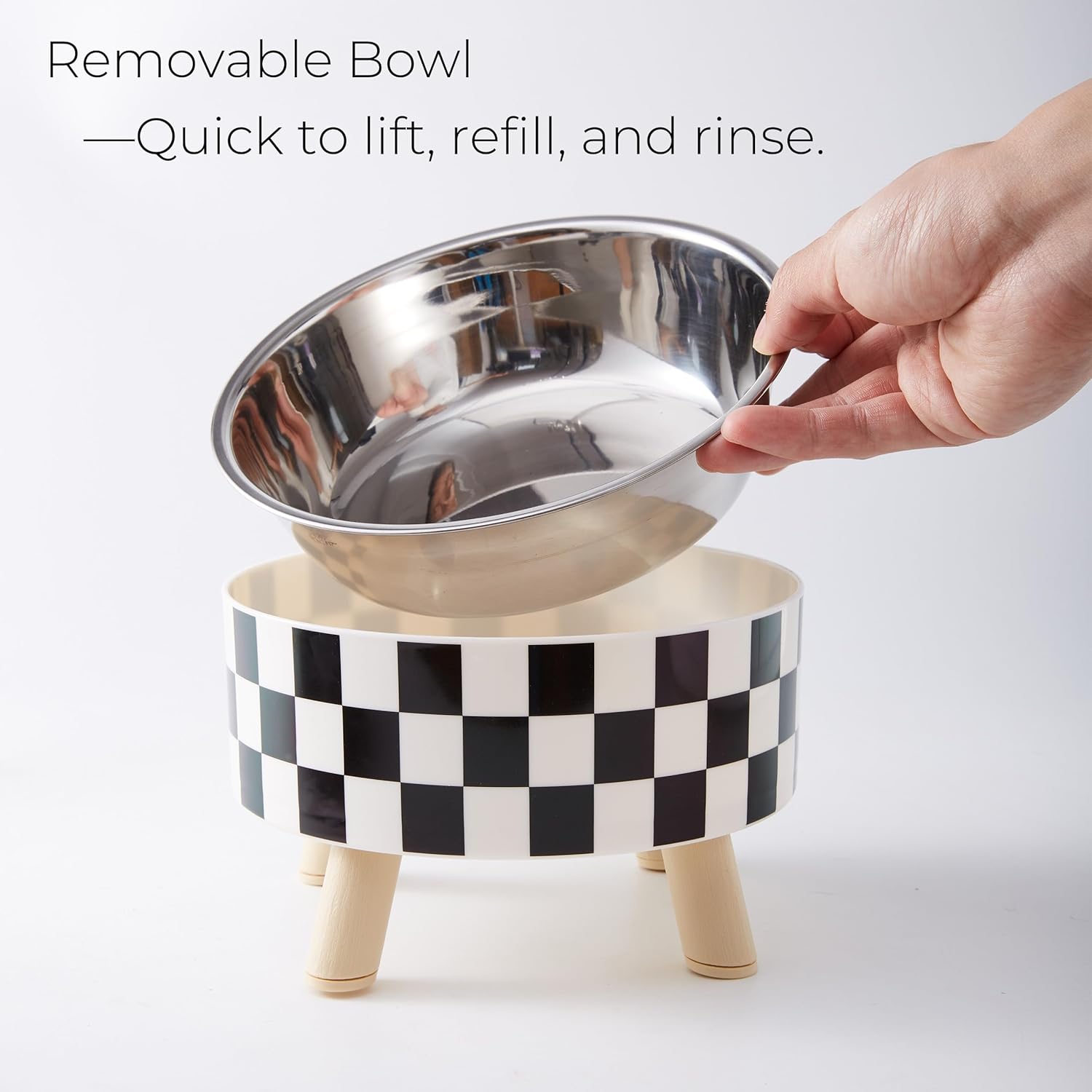 Elevated Pet Bowl with Legs | Checkered Stainless Steel | Stella & Bone - Stella & Bone