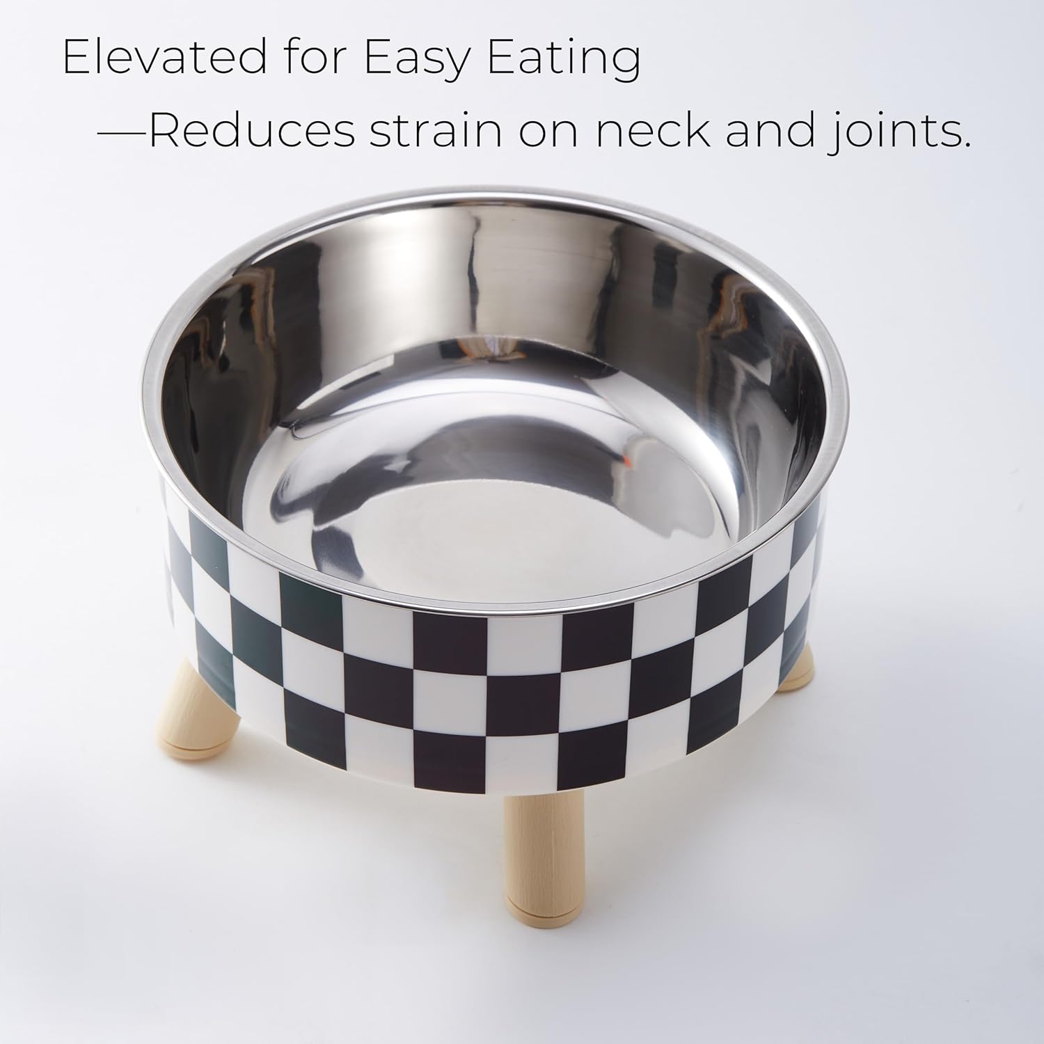 Elevated Pet Bowl with Legs | Checkered Stainless Steel | Stella & Bone - Stella & Bone