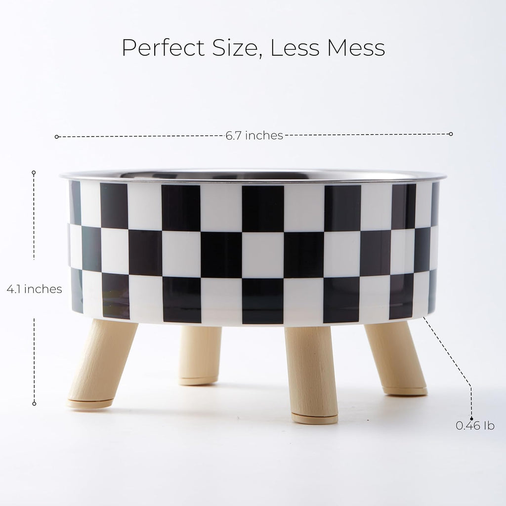 Elevated Pet Bowl with Legs | Checkered Stainless Steel | Stella & Bone - Stella & Bone