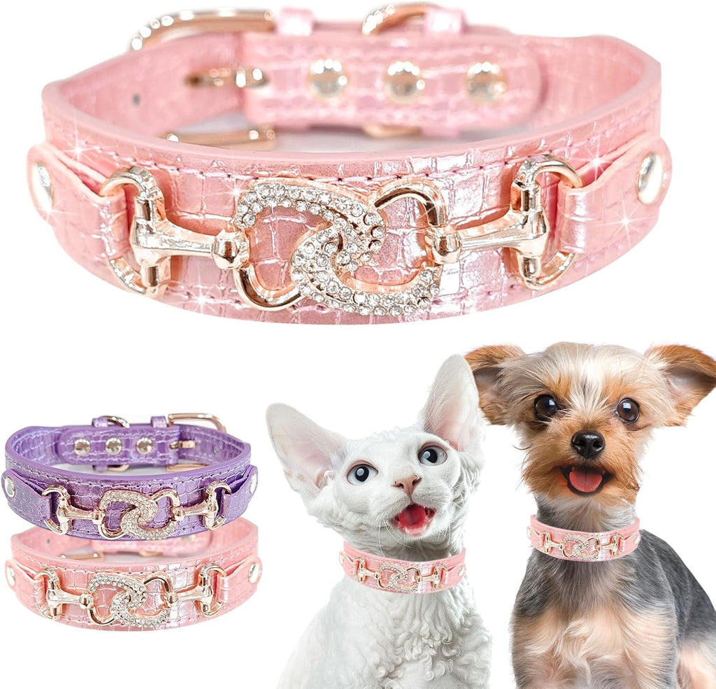 Luxury Crystal Heart Dog Collar – Pink & Purple Croc Texture | Stella & Bone - Stella & Bone