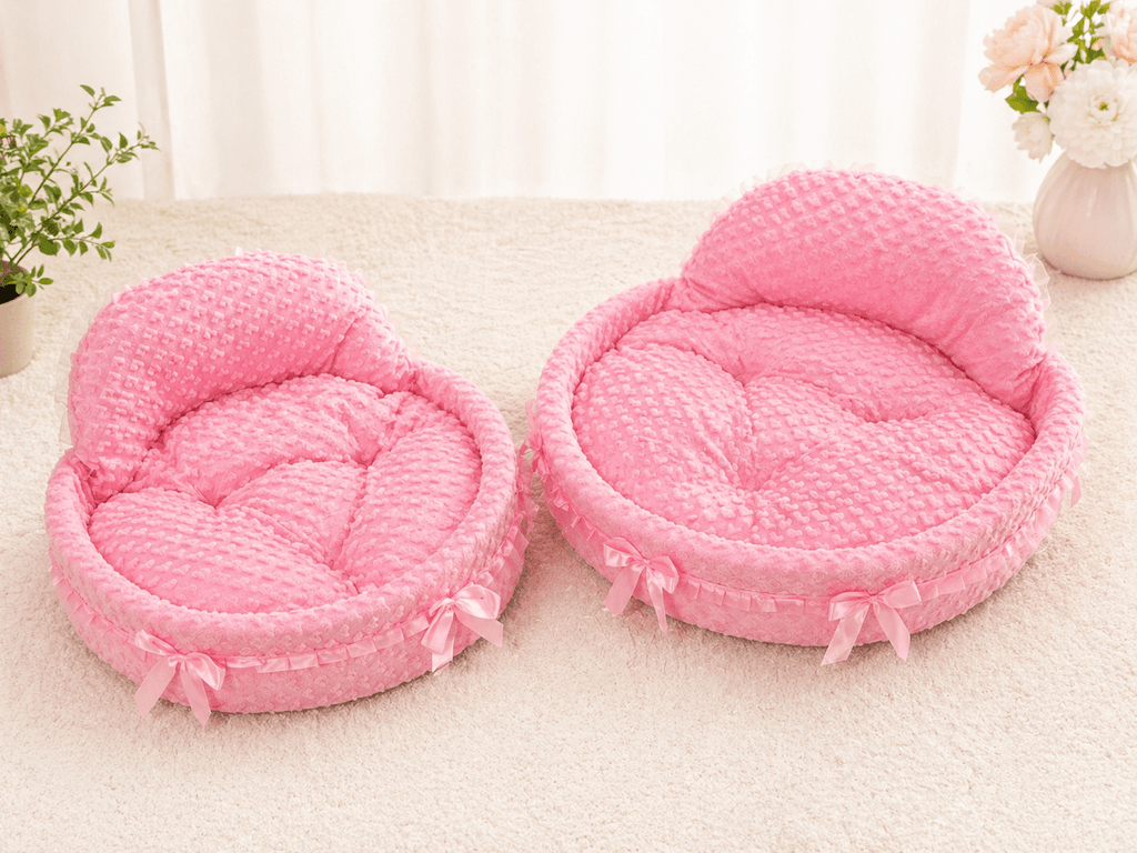 Luxury Pink Cat & Dog Bed | Soft Plush with Cushion | Stella & Bone - Stella & Bone