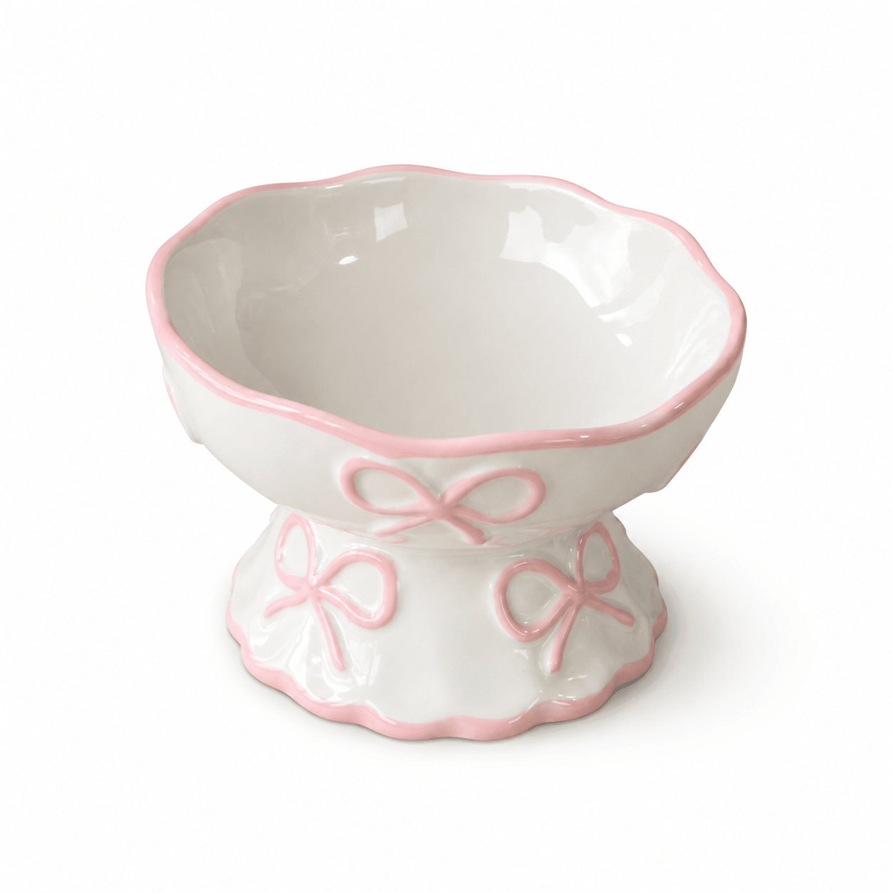 Bow & Scallop Ceramic Pet Bowl | Elevated Princess Feeding Bowl | Stella & Bone