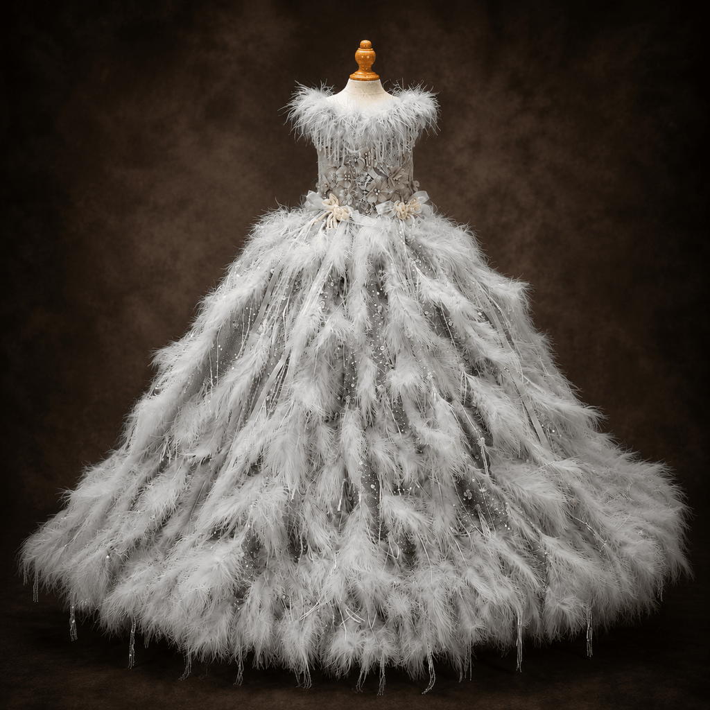 Ivory Swan Feather Bridal Dog Gown| Luxury Dog Wedding Dress | Stella & Bone - Stella & Bone