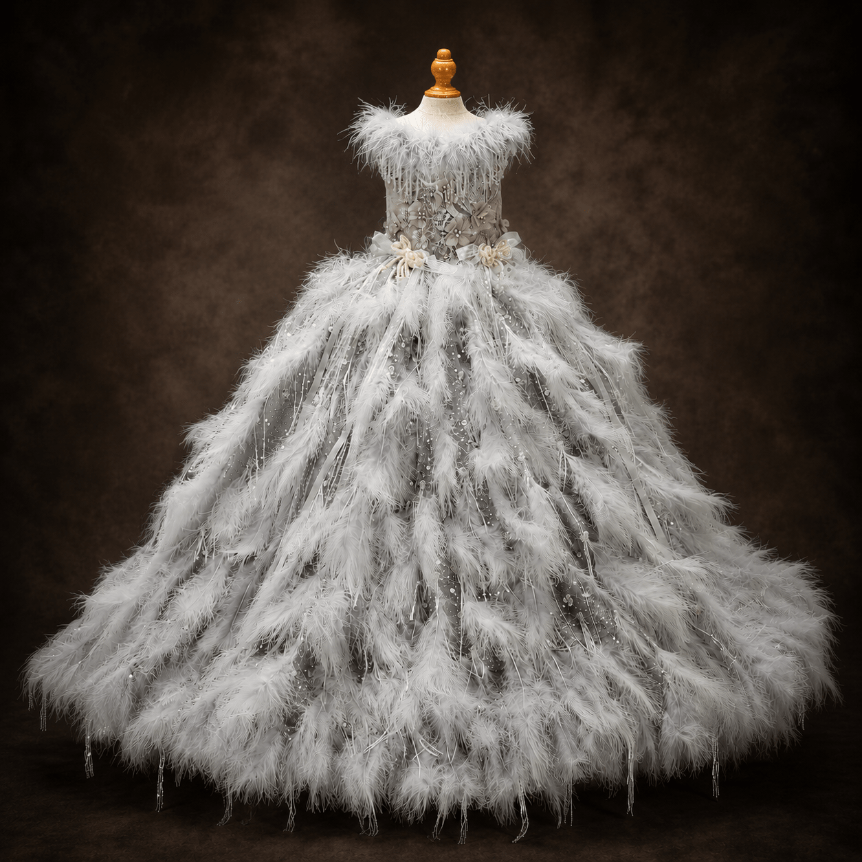 Ivory Swan Feather Bridal Dog Gown| Luxury Dog Wedding Dress | Stella & Bone - Stella & Bone