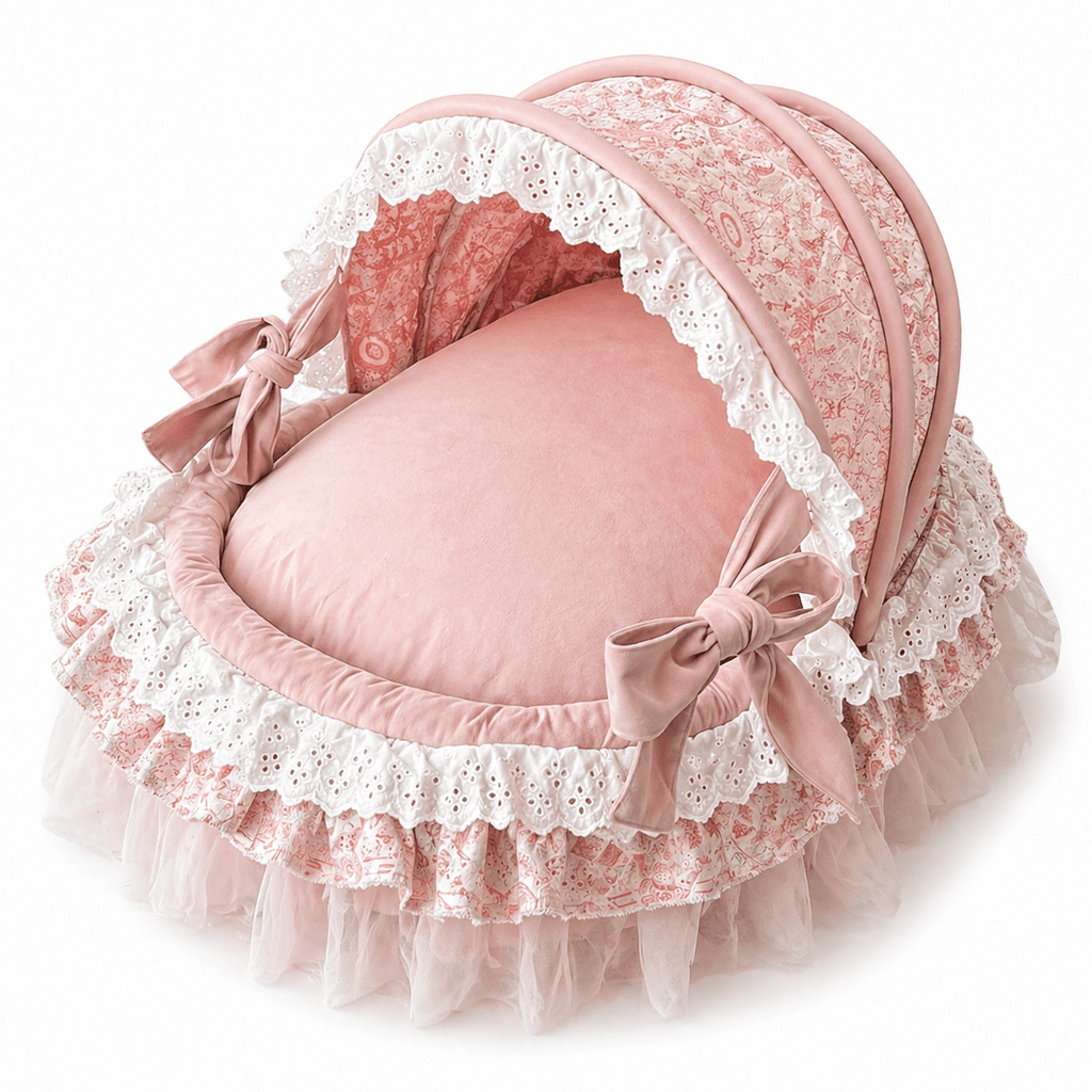 Royal Canopy Pet Bed  | Pink Lace with Removable Cushion | Stella & Bone - Stella & Bone