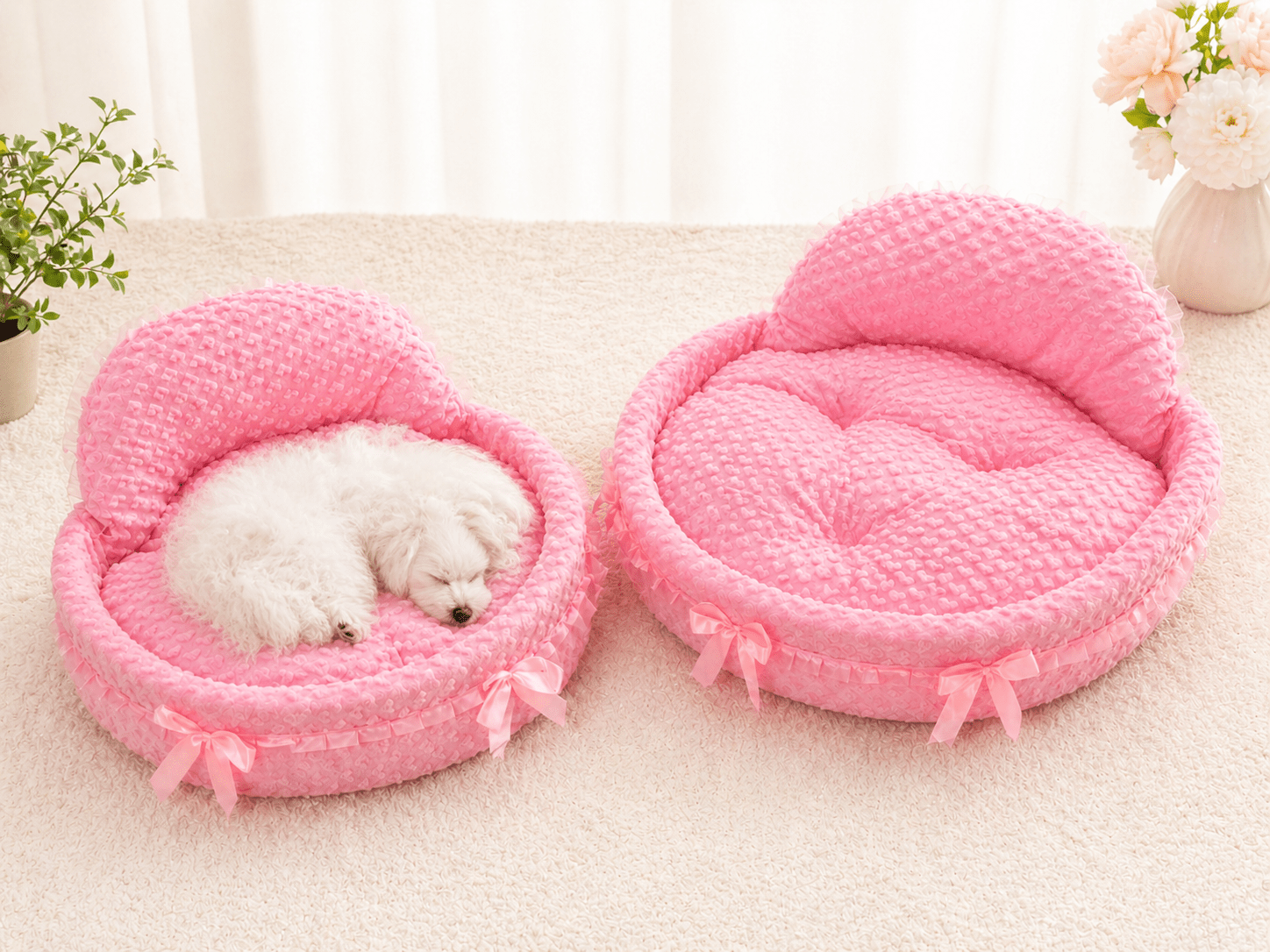 Luxury Pink Cat & Dog Bed | Soft Plush with Cushion | Stella & Bone - Stella & Bone