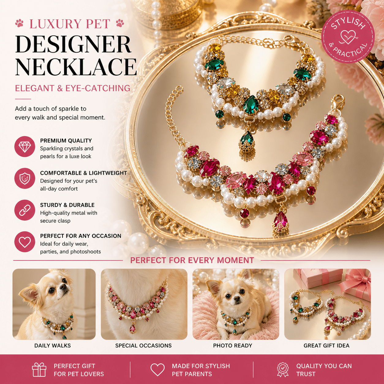 Crystal Pearl Pet Necklace | Luxury Dog & Cat Jewelry | Stella & Bone - Stella & Bone
