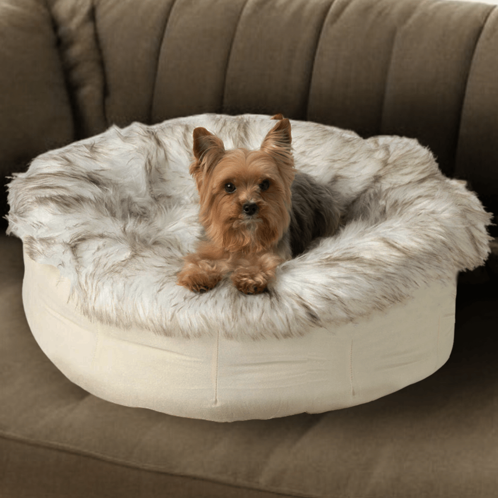 Luxe Faux Fur Donut Bed | Dogs & Cats | White & Brown | Stella & Bone - Stella & Bone