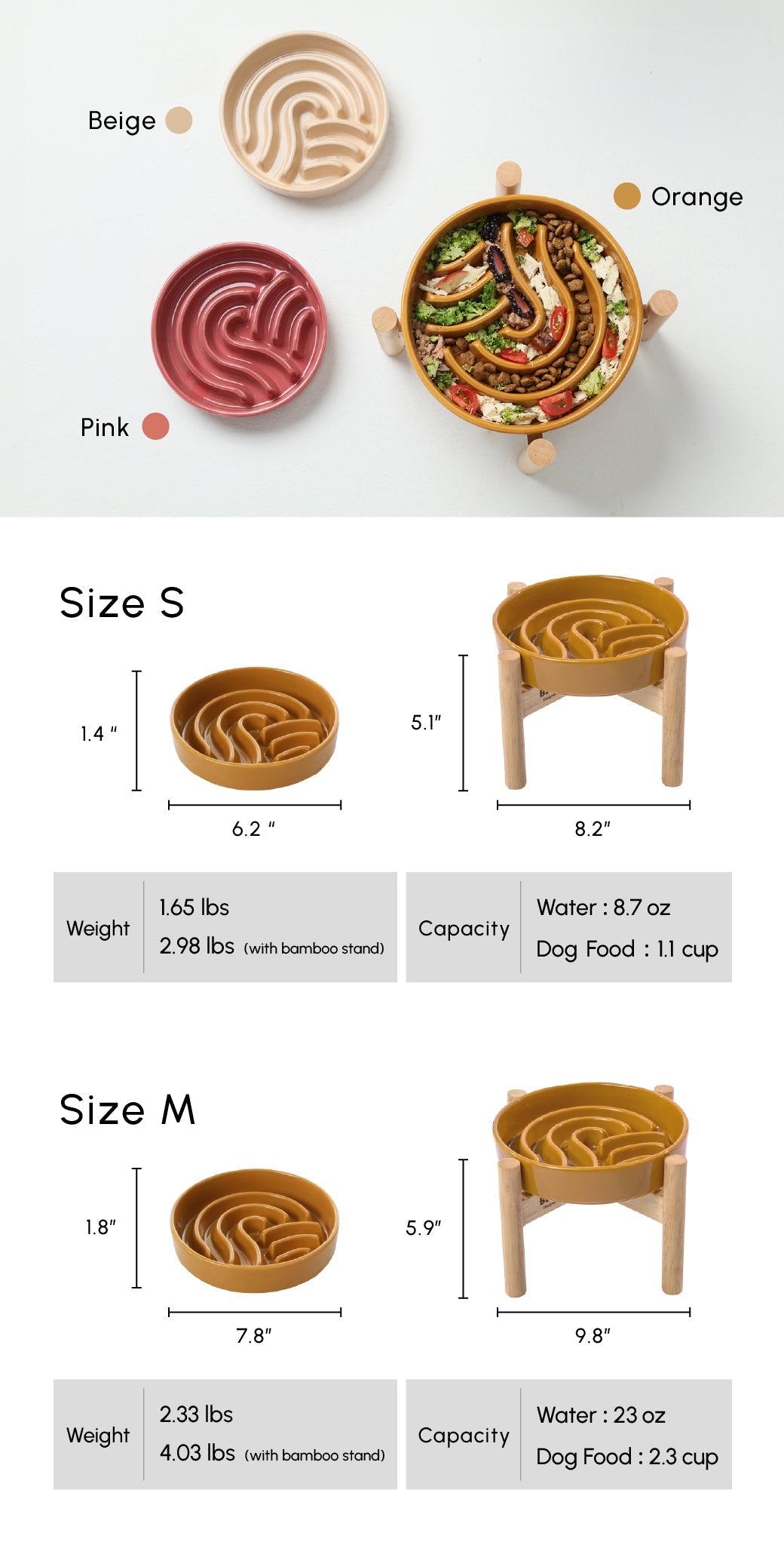 Ripple Ceramic Slow Feeder Bowl | Pink | Beige | Orange | Stella & Bone - Stella & Bone