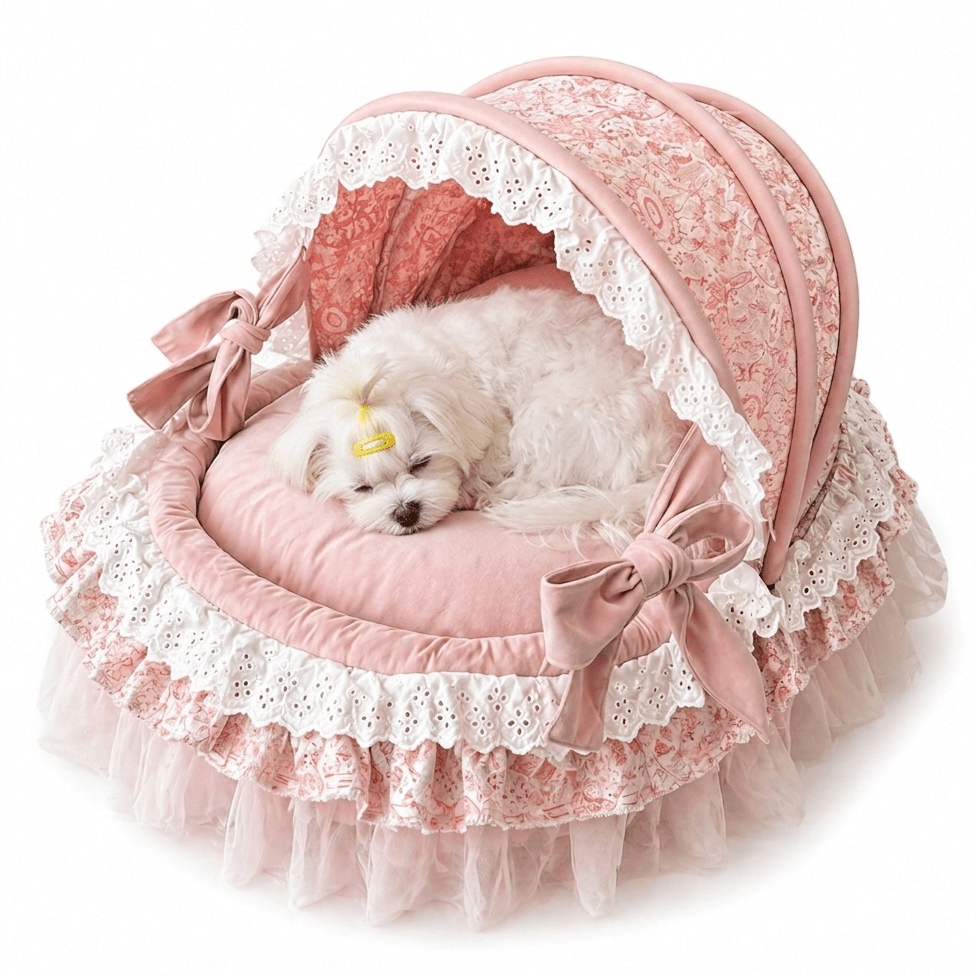 Royal Canopy Pet Bed  | Pink Lace with Removable Cushion | Stella & Bone - Stella & Bone