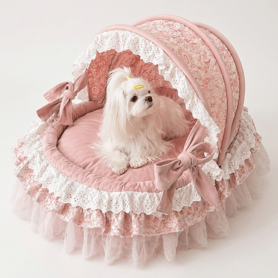 Royal Canopy Pet Bed | Pink Lace with Removable Cushion | Stella & Bone - Stella & Bone