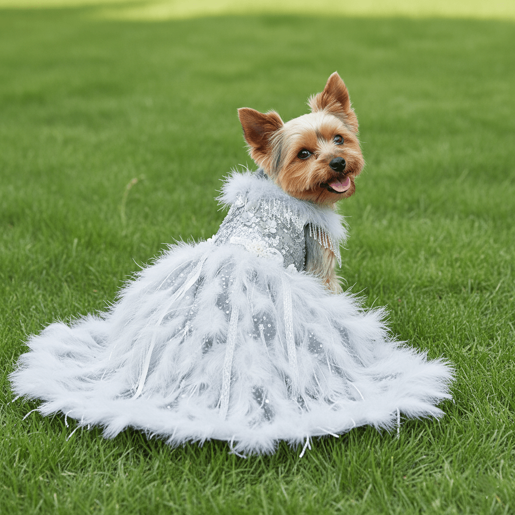 Ivory Swan Feather Bridal Dog Gown| Luxury Dog Wedding Dress | Stella & Bone - Stella & Bone