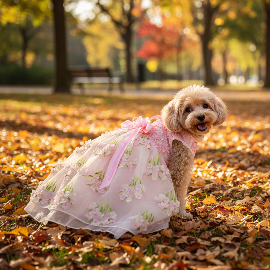 Pink Floral Tulle Dog Gown | Luxury Pet Dress with Bow | XS–XL | Stella & Bone - Stella & Bone