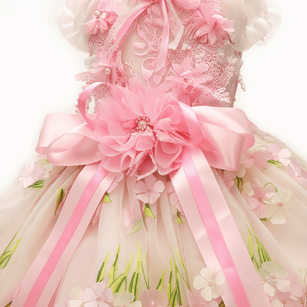 Pink Floral Tulle Dog Gown | Luxury Pet Dress with Bow | XS–XL | Stella & Bone - Stella & Bone