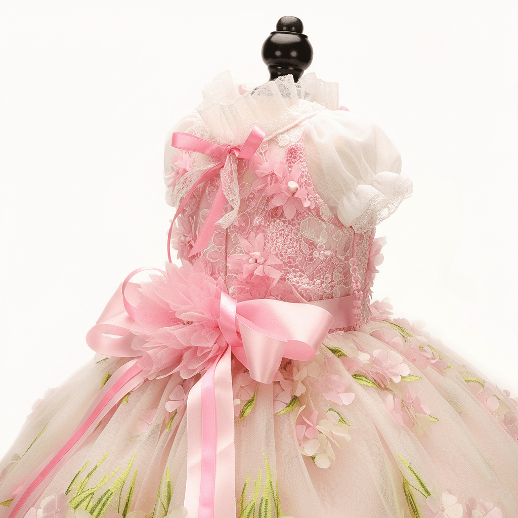 Pink Floral Tulle Dog Gown | Luxury Pet Dress with Bow | XS–XL | Stella & Bone - Stella & Bone