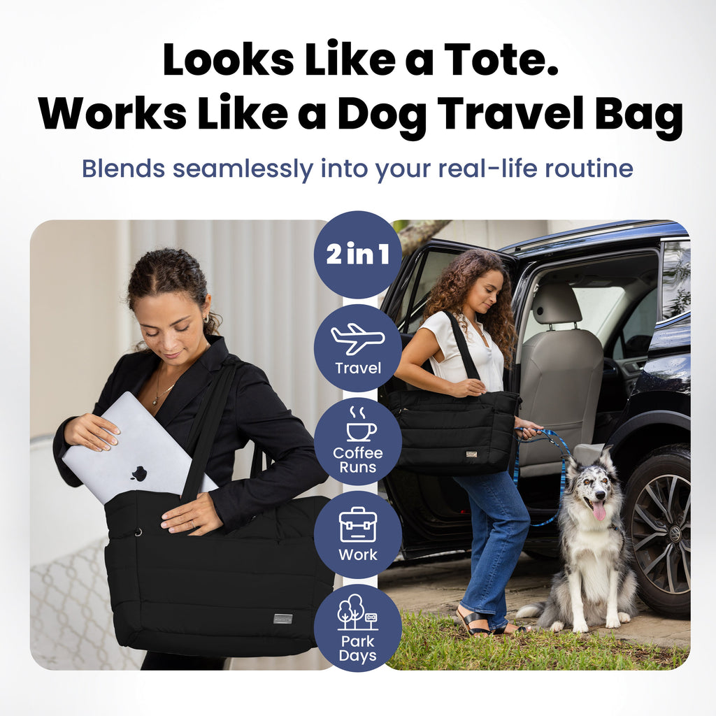 Dog Travel Tote Bag for Dog Moms | Quilted Tote with Dog Bowls & Pockets | Stella & Bone - Stella & Bone