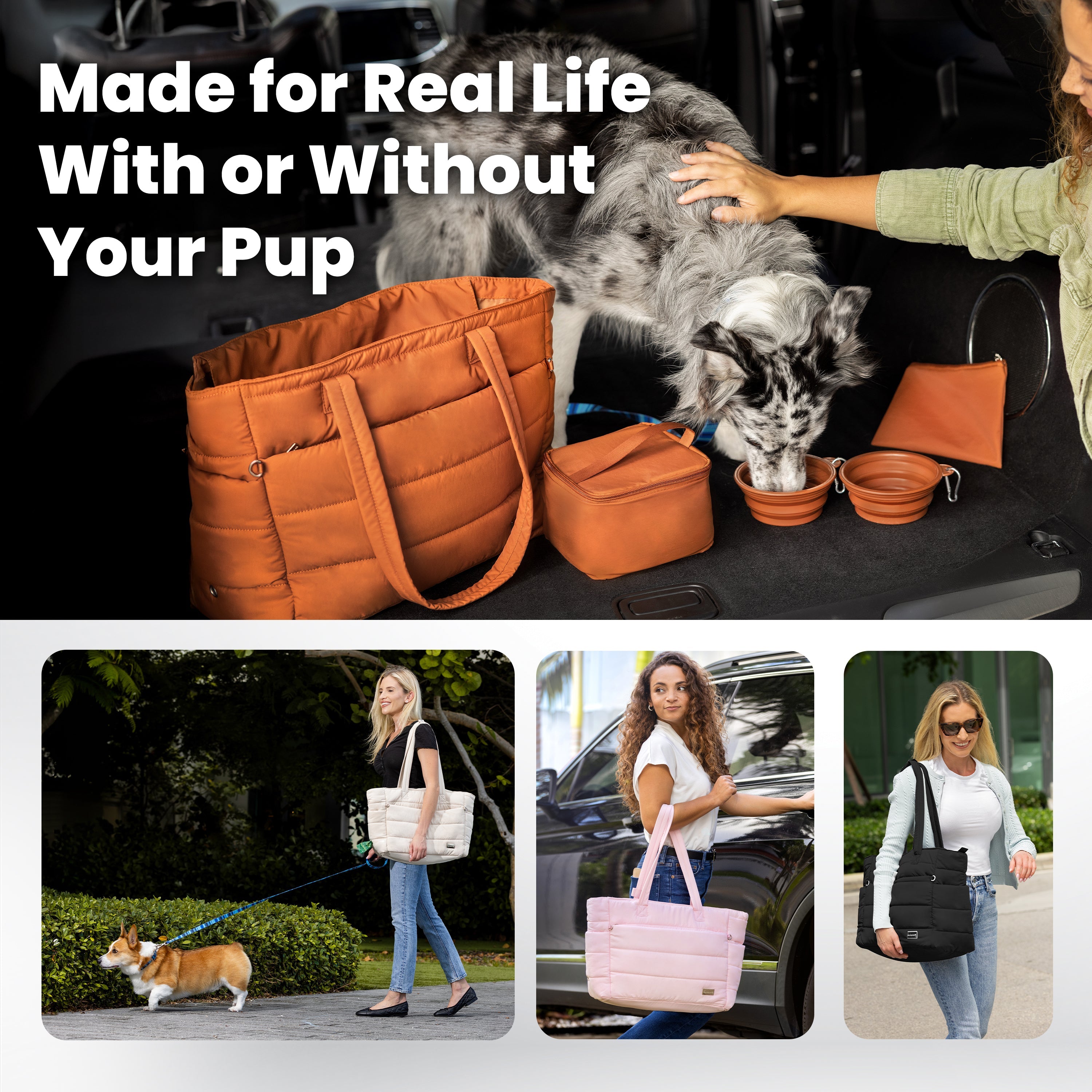 Dog Travel Tote Bag for Dog Moms | Quilted Tote with Dog Bowls & Pockets | Stella & Bone - Stella & Bone