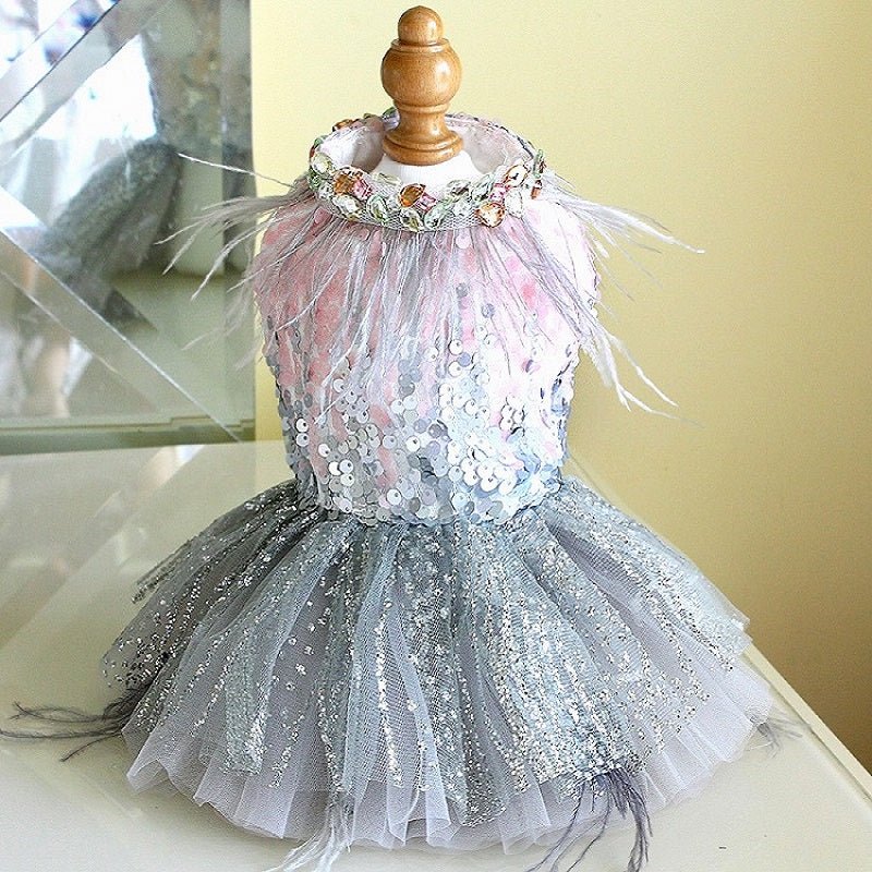 Sequin & Feather Glam Princess Dress | Luxury Dog Clothing | Stella & Bone - Stella & Bone
