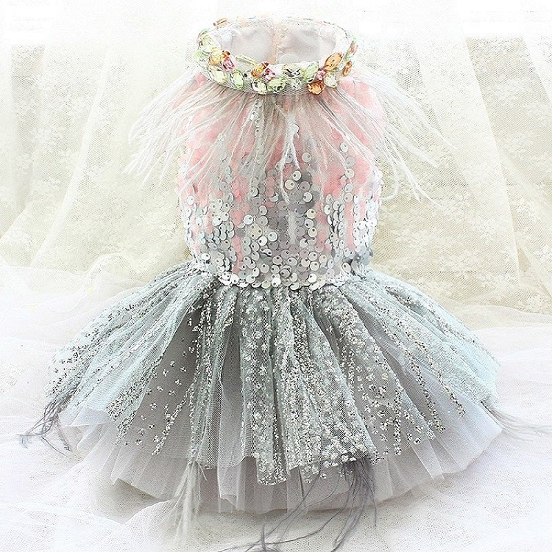 Sequin & Feather Glam Princess Dress | Luxury Dog Clothing | Stella & Bone - Stella & Bone