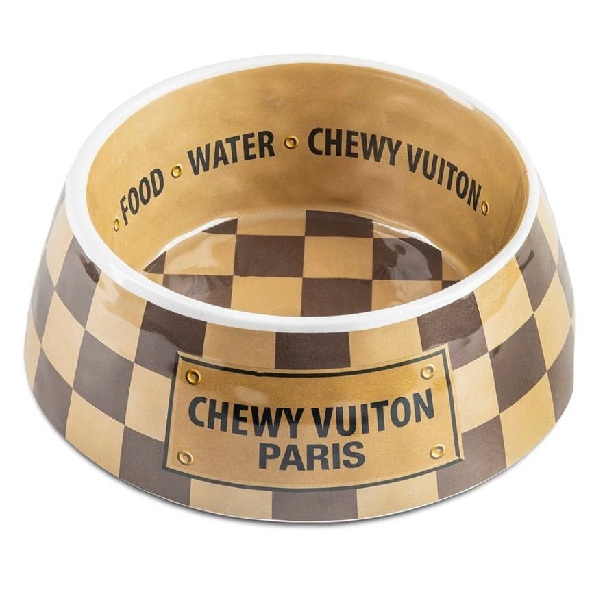 Checkered Melamine Pet Bowl | Brown + Placemat Set | Stella & Bone - Stella & Bone