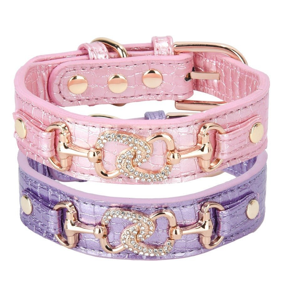 Luxury Crystal Heart Dog Collar – Pink & Purple Croc Texture | Stella & Bone - Stella & Bone