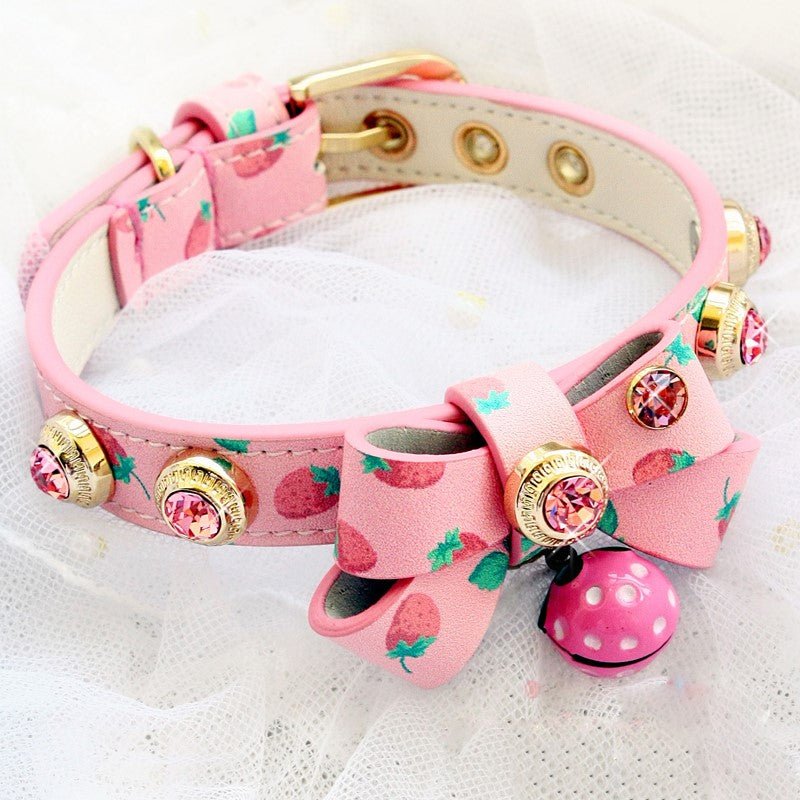 Handmade Strawberry Dog Collar & Leash Set | Real Calfskin | Stella & Bone - Stella & Bone