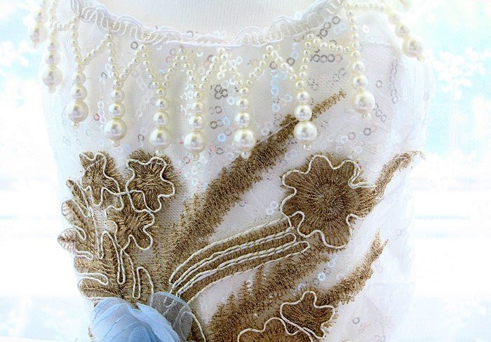L'Aurore | Gold & Blue Pearl Princess Dog Gown | Stella & Bone