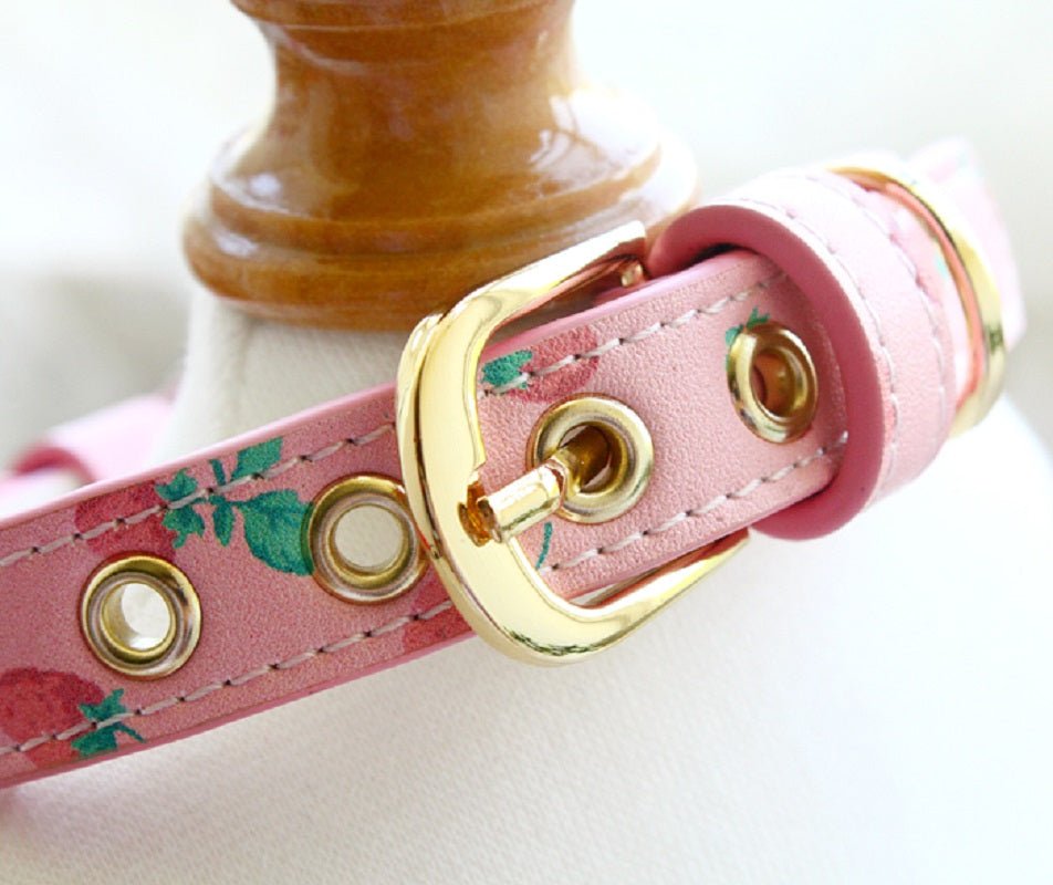 Handmade Strawberry Dog Collar & Leash Set | Real Calfskin | Stella & Bone - Stella & Bone