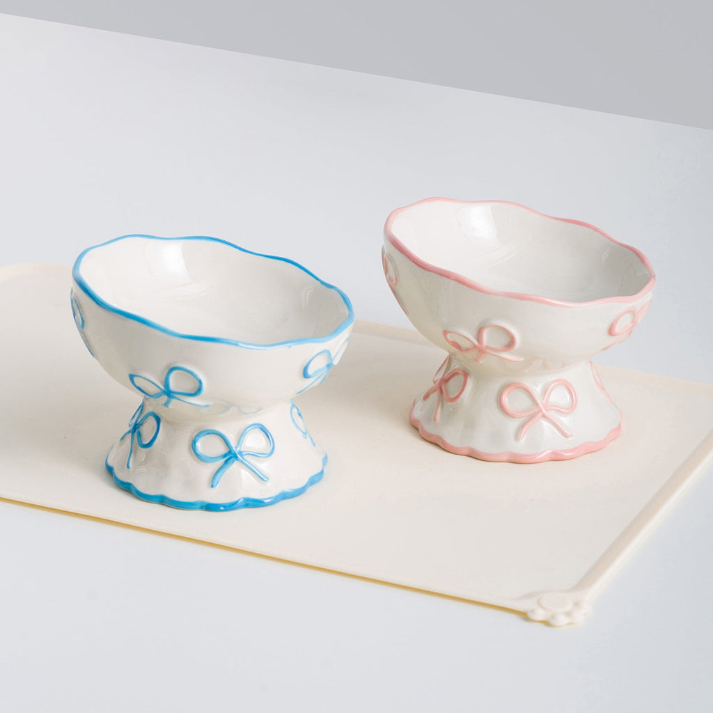 Bow & Scallop Ceramic Pet Bowl | Elevated Princess Feeding Bowl | Stella & Bone