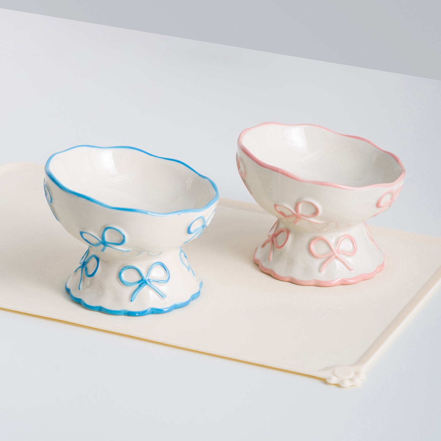 Bow & Scallop Ceramic Pet Bowl | Elevated Princess Feeding Bowl | Stella & Bone