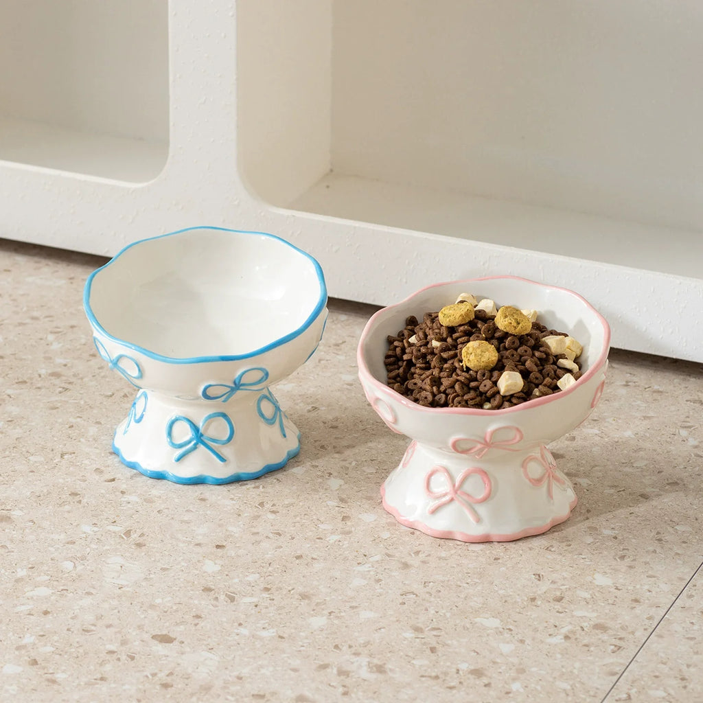 Bow & Scallop Ceramic Pet Bowl | Elevated Princess Feeding Bowl | Stella & Bone