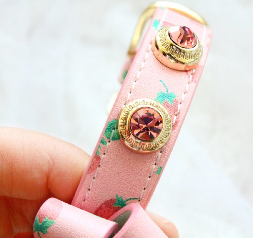 Handmade Strawberry Dog Collar & Leash Set | Real Calfskin | Stella & Bone - Stella & Bone