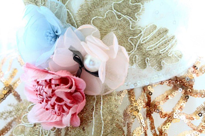 L'Aurore | Gold & Blue Pearl Princess Dog Gown | Stella & Bone