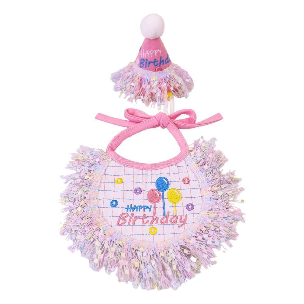 Pet Birthday Party Kit | Cone Hat + Bib | Balloon & Pink | S & L | Stella & Bone - Stella & Bone