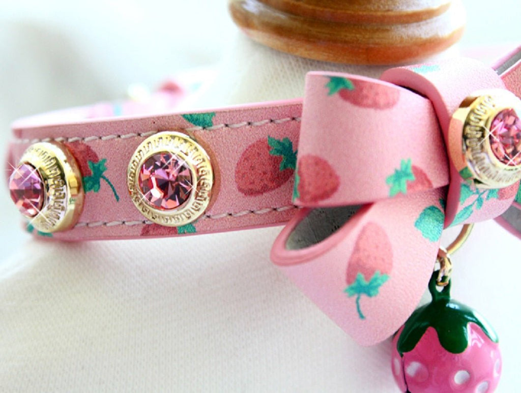 Handmade Strawberry Dog Collar & Leash Set | Real Calfskin | Stella & Bone - Stella & Bone