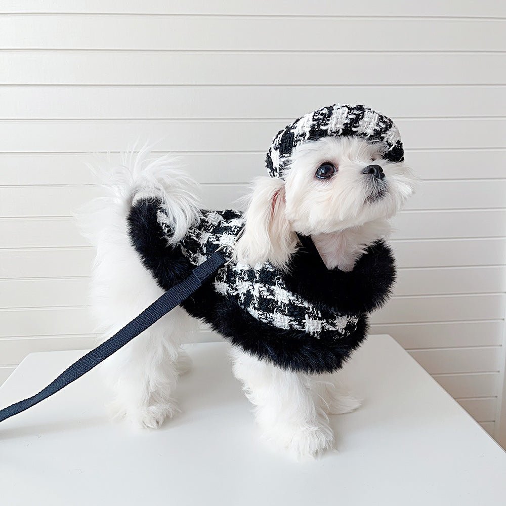 Dog Houndstooth Cape, Hat & Leash Set | Classic Style | XS–XL | Stella & Bone - Stella & Bone