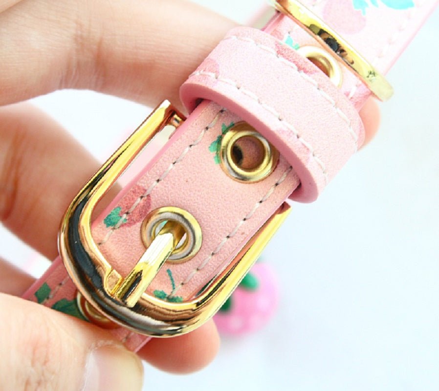 Handmade Strawberry Dog Collar & Leash Set | Real Calfskin | Stella & Bone - Stella & Bone