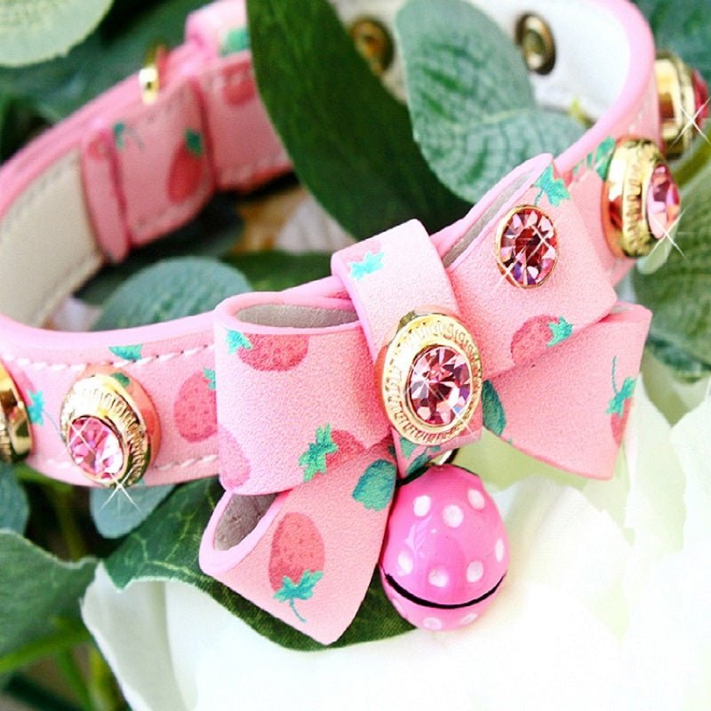 Handmade Strawberry Dog Collar & Leash Set | Real Calfskin | Stella & Bone - Stella & Bone