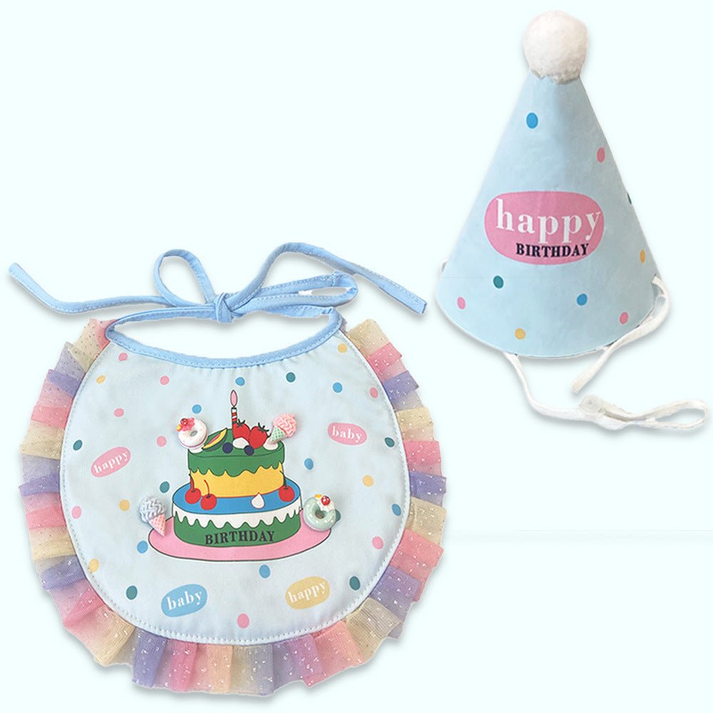 Pet Birthday Party Kit | Cone Hat + Bib | Cake & Blue | Large | Stella & Bone - Stella & Bone
